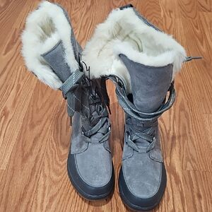 Sorel Gray Faux-Fur Winter Lace-Up Boots